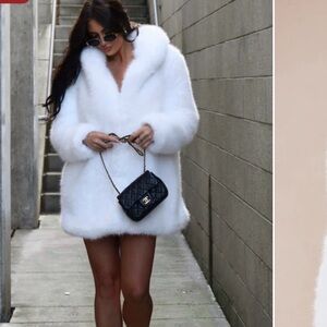 Women's White Faux Fur Coat